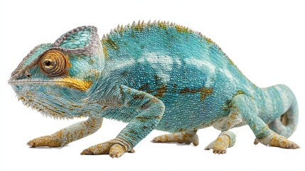 Obraz premium Chameleon changing color isolated on white background