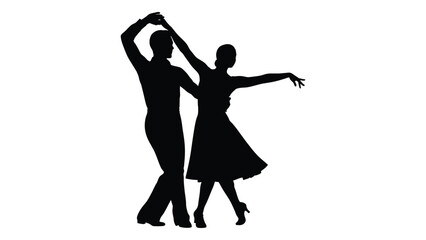 Silhouette of a couple dancing gracefully in a ballroom setting isolated on white background, Vector