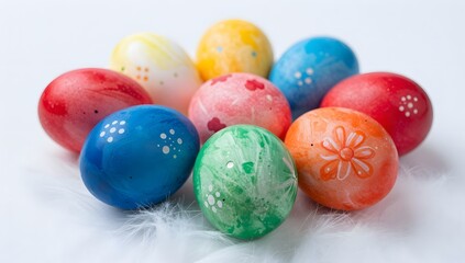 Obraz premium Collection of colorful easter eggs with unique designs are displayed on a white background