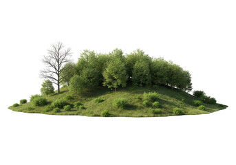 Fototapeta premium A small hill with trees and green grass isolated on transparent background