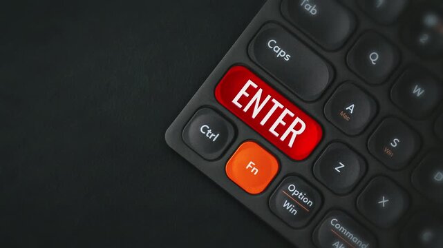 Red Enter Confirm Button Black Laptop Keyboard Close Up Video
