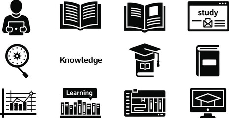 Diverse Icons Illustrating Education, Learning, and Knowledge Concepts study reading