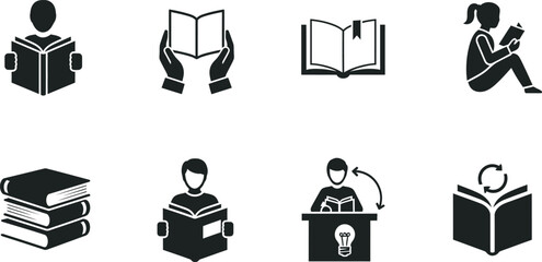 Diverse Set of Icons Representing Reading and Education Concepts book books