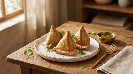 Gourmet Indian Samosas with Green Chutney