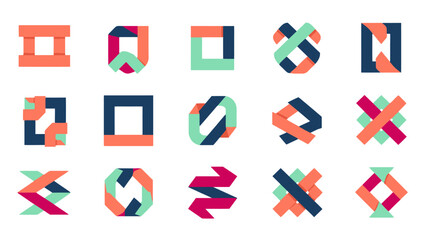 Abstract Geometric Shapes Icons Set, Modern Minimalist Logo Design Elements, Colorful Vector Graphics