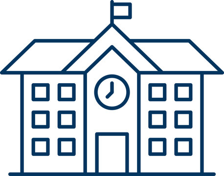School Line Icon. Minimalist School Building Outline Symbol for Urban Map and Design Vector