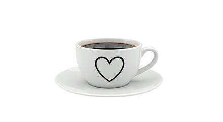 Obraz premium White coffee cup with heart design and black coffee