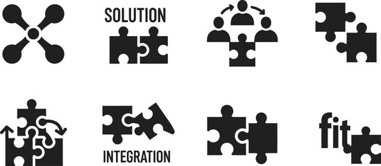 Puzzle piece icons representing connection teamwork and solutions Keywords: puzzle piece icon, jigsaw puzzle, connection, teamwork, solution