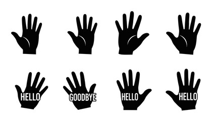 Obraz premium Collection of Black Hand Silhouettes with Hello and Goodbye Messages