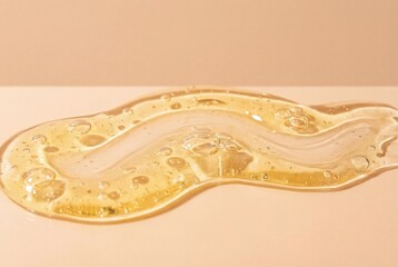 Translucent golden yellow cosmetic gel smear on surface