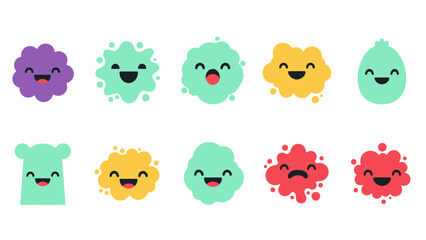 Obraz premium Cute Cartoon Bacteria Characters with Happy Faces, Diverse Colors and Shapes