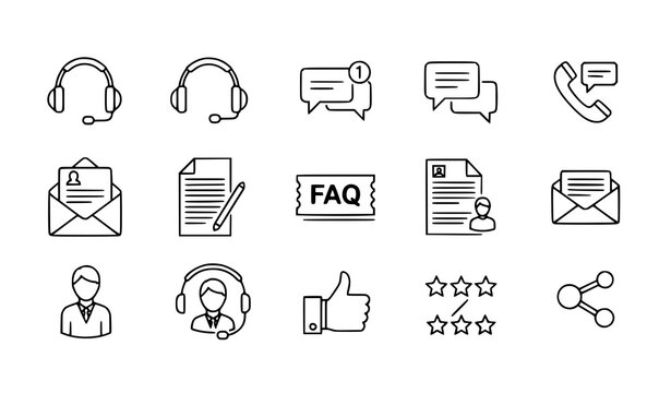 Communication interaction line icon set vector customer service support social network isolated on transparent background