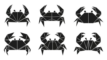 Fototapeta premium Origami Crab Icons Set, Geometric Sea Creature Vector Illustration