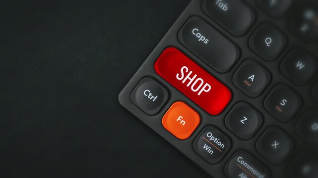 Red Shop Online Button Black Laptop Keyboard Close Up Video