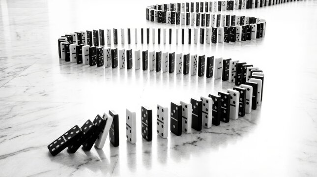 Domino Effect Chain Reaction Black and White Falling Tiles