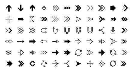 Collection of Diverse Arrow Icons and Symbols on White Background