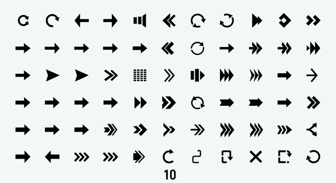 Collection of Arrow Icons and Symbols, Diverse Navigation and Directional Elements