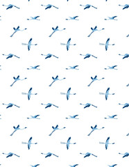 Blue White Bird Pattern Seamless | Abstract Bird Art Wallpaper | Calm Aesthetic Nature Background for Surface Pattern Design, Fabric, Wrapping Paper, Home Decor, Minimalist Bird Illustration