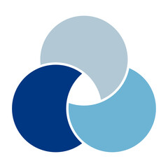 3要素の関係性と循環構造を表すブルートーンの三分割サイクル図テンプレート単品　図解デザイン素材