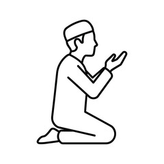 Obraz premium Muslim man praying, kneeling with hands raised in supplication