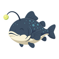 Cartoon Anglerfish with Glowing Lure Flat Illustration