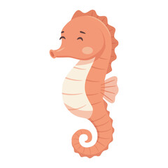 Cute Cartoon Seahorse Character Flat Illustration