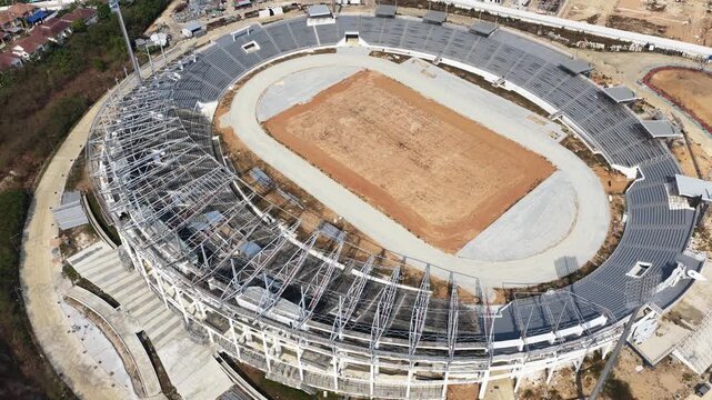 Aerial view of a stadium under construction
