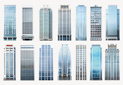 Modern Skyscrapers In Urban Skyline Element Design Set