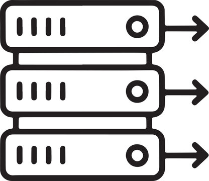 Stack of three parallel computer servers with activity indicators and data flow arrows