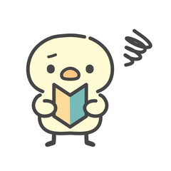 初心者マークを手に持ってもやもやするひよこの手書きイラスト 不安や迷い © Nitomaru