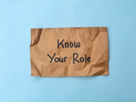 Know your role message written on crumpled brown paper. Professional boundaries, teamwork, job descriptions, and personal responsibility in a business or social concept 