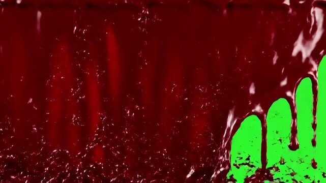 Green Screen red blood dripping down along the transition on background scene 4 with distortion, overlay, glitch, static noise, scan lines black background, 4k animated video loop