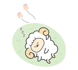 気持ちよさそうに眠る羊のキャラクターイラスト