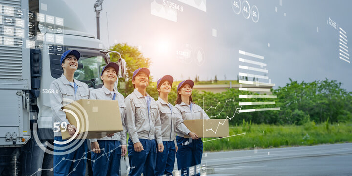 物流業界で働く人々と統計データのコンセプト