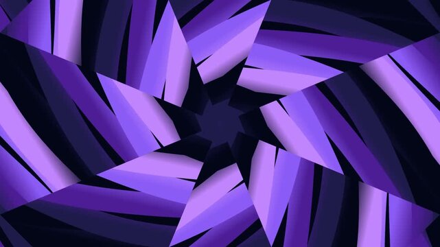 Vibrant purple geometric pattern with sharp triangular shapes radiating from a dark center on a black background