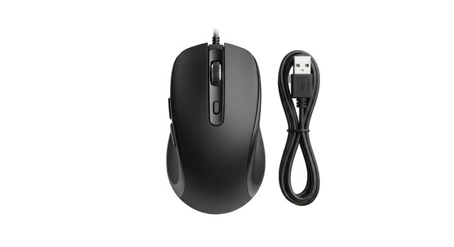 Gaming computer mouse and usb cable isolated on transparent background