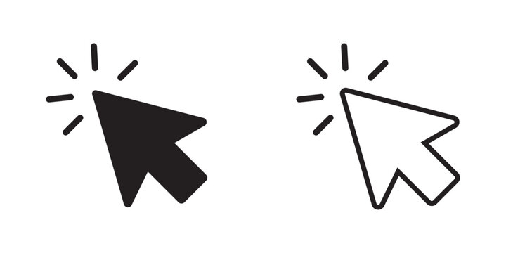 Mouse cursor click icon set. Cursor flat icon with outline.