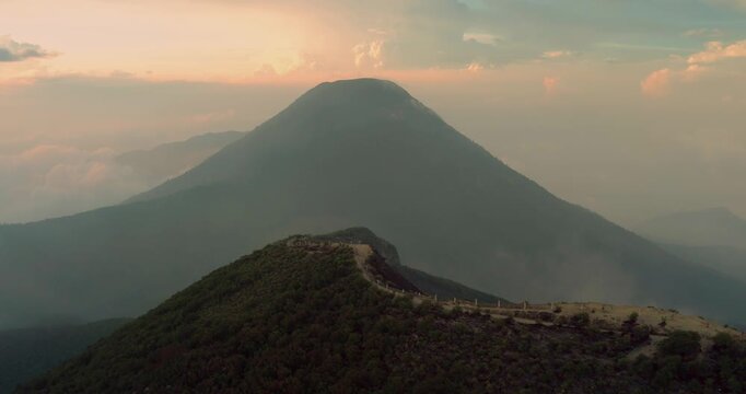 Aerial View of Gunung Gede Volcano at Dusk, Indonesia