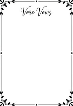 Vore vows elegant border design, ornate frame with foliage and dots, classic wedding certificate template