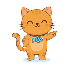 Obraz premium Cute Orange Tabby Cat Mascot Pointing Cartoon Vector Illustration