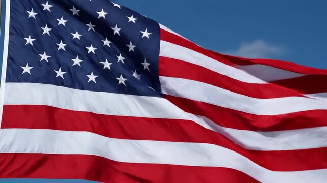 Green Screen united states animated flag in the wind with blue sky background and on full all one pack scene 4 distortion, overlay, glitch, static noise, scan lines black background, 4k video loop