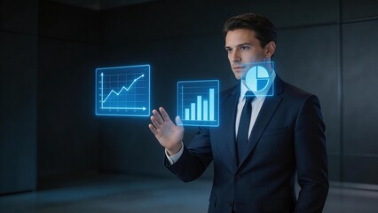 Businessman interacting with digital charts