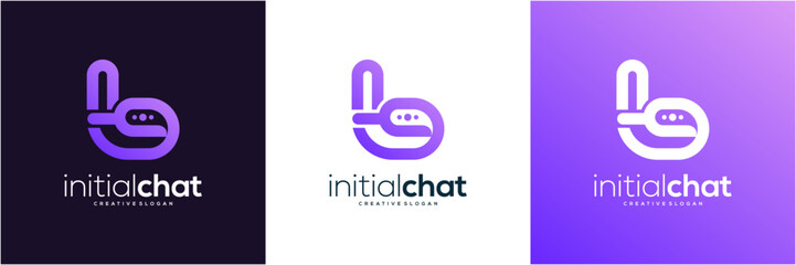 Modern Letter b initial with Chat Bubble Logo Design Template. Abstract vector icon Tech Communication and Consulting gradient concept. © semoro