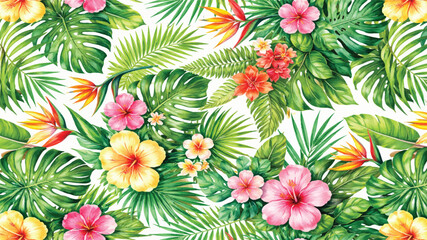 nature, illustration, design, tropical, exotic, botanical, jungle, art, summer, background, decoration, vector, abstract, pattern, graphic, floral, palm, print, leaf, wallpaper, paradise, leaves, gree © Omicam