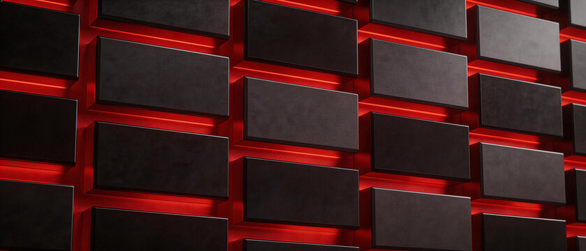 Premium Dark 3D Grid Background with Backlit Red Neon Panels and Sharp Tech Aesthetics