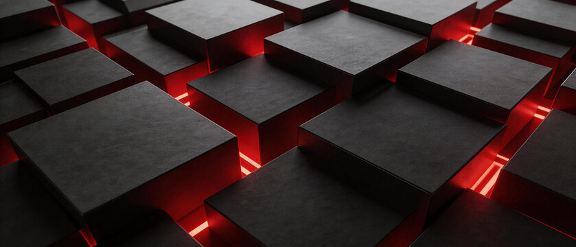 High Tech Dark Graphite Texture with Intricate Layering and Vibrant Red Neon Light Channels