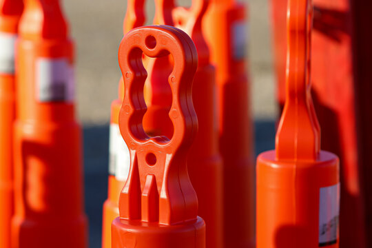 Close Up of Orange Traffic Delineator Posts at Road Construction Site