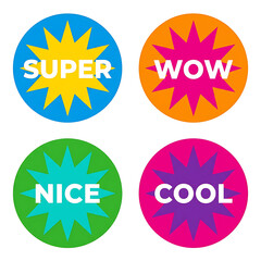 Vibrant Pop Art Style Expressive Word Badges.