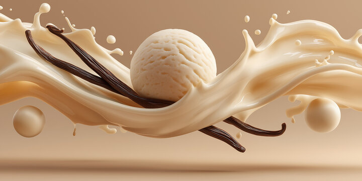 Vanilla ice cream with vanilla beans and splash