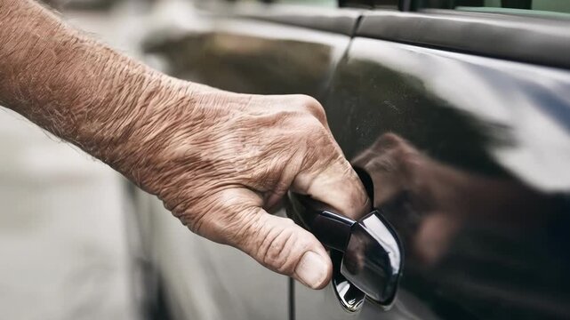Hands carefully reshaping a sharp crease in a car door restoring smooth metal contours without repainting.